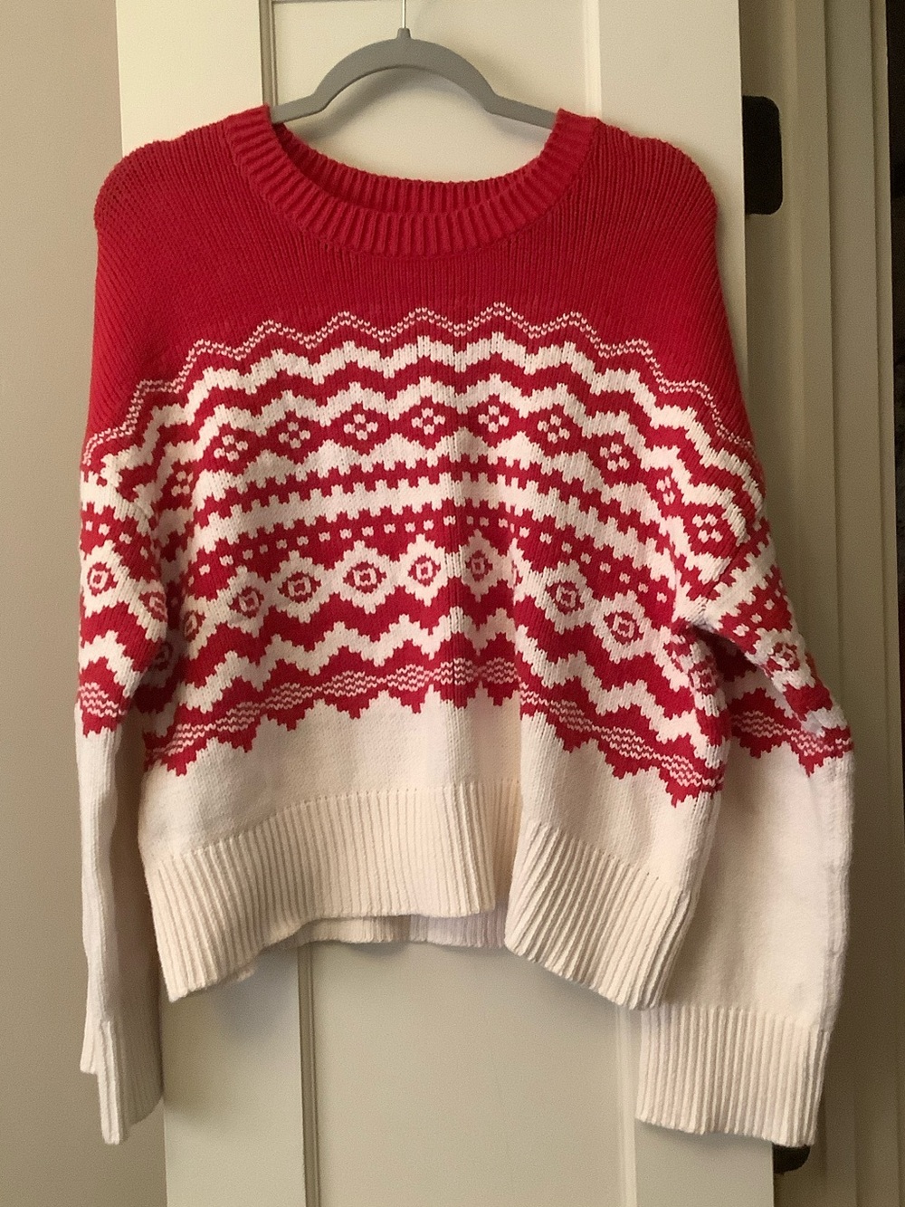 Red & White Fair Isle Crewneck Sweater